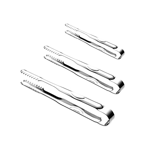 Cabilock Set of 3 Ice Tongs Strong Teeth Sugar Clamp Restaurant-grade Stainless Steel for Bar Cafe and Home Use