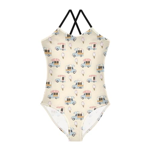 Ice Cream Trucks Girls One Piece Swimsuits Summer Quick Dry Beach Bathing Suit