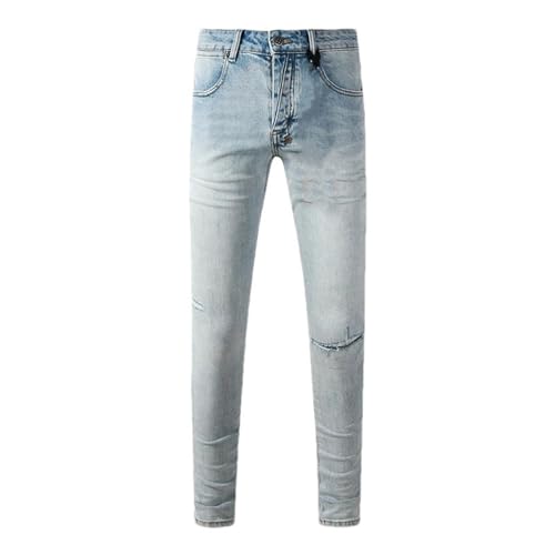 Mnjyihy Men's Slim Fit Jeans High Street Distressed Washed Blue Stretch Skinny Button Fly Ripped Jeans Pants