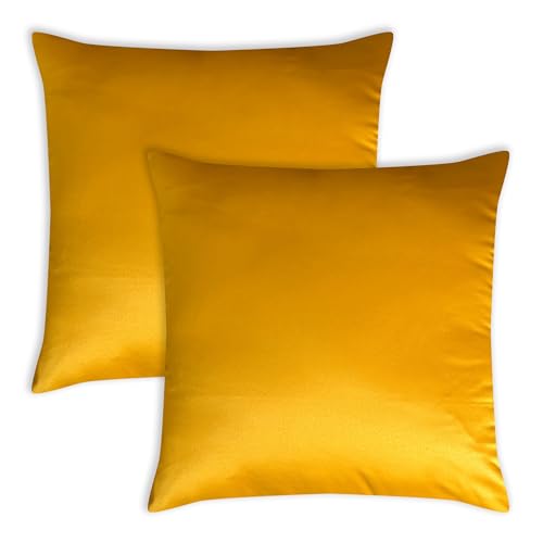 Craftbot - Juego de 2 fundas de almohada de satén de alta calidad, color amarillo dorado, fundas de almohada decorativas de 20 x 20 pulgadas, con forro y cierre de cremallera, almohada de seda