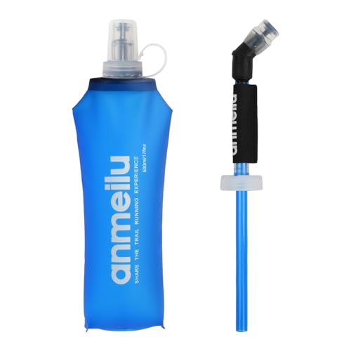Anseom 500ml Soft Flask Borraccia Morbida con Tubo, Bottiglia Pieghevole TPU Sport all'Aria Aperta Senza BPA, Ideale Per Corsa, Ciclismo, Escursionismo