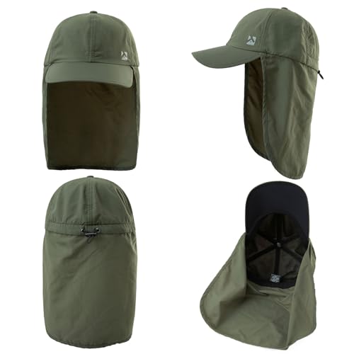 Image of TOP-EX L /XL /XXL UV50+ Waterproof Neck Flap Baseball Sun Cap | Large-head fit; UPF 50+ ear and neck coverage; waterproof shell; adjustable drawcord for fishing, hiking and outdoor work