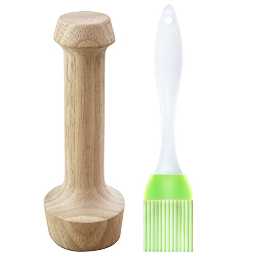 Anfu Tart Tamper & Pastry Brush Set Wood Double-Ended Muffins Baking Tool