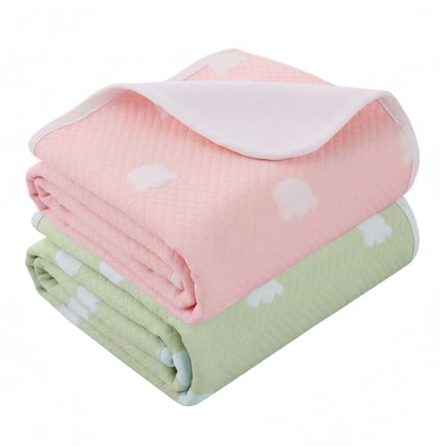 2 Stück Baby Wickelunterlage, 70 x 90 cm Wasserdicht Atmungsaktiv Waschbar Säugling Wickelunterlage, Wiederverwendbare Wickelauflagen Changing Mat für Babys und Kleinkinder (Grün und Rosa）