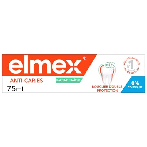 ELMEX - Dentifrice Elmex Anti-Caries Haleine Fraîche 0 % Colorants - Caries - Dents Sensibles, Gencives Douloureuses, Protection de l'Email - 75 ml