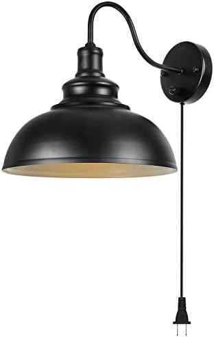 Gooseneck Wall Lamp Black Industrial Vintage Farmhouse Wall Sconces Lighting Wall Light Fixture with Plug in Cord and On Off Switch for Bedroom Nightstand