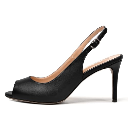 NUMALEO Womens Buckle Fashion Peep Toe Sexy Matte Slingback Evening Stiletto High Heel Pumps Shoes 3.3 Inch2