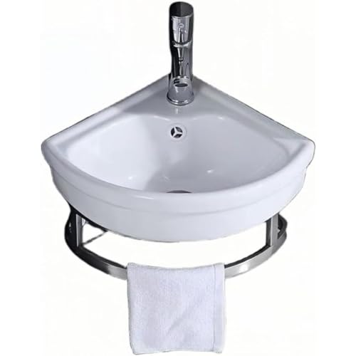 WhiteForest 手洗い器 壁掛け 手洗器セット陶器製簡易洗面台 洗面ボウル ガーデキッチ洗面ボール小型 壁付け型手洗い鉢コモダンなバスルーム容器シンクコーナーマウント、ンパクトミニ 手洗いボウル 手洗い器 手洗い台洗面化粧台 (255x255x16