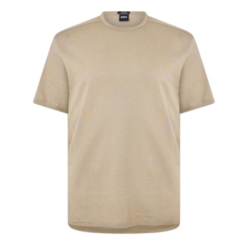 Image of Boss Mens Tiburt Cotton & Linen T Shirt Top Regular Fit in Dark Stone UK Alpha XXL - 2XL