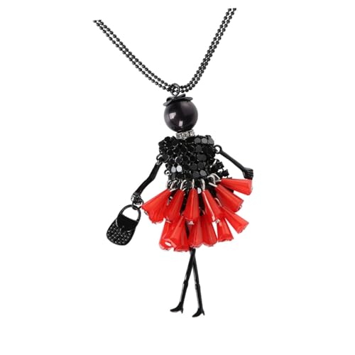 TOYANDONA Collier Long Poupée Fantaisie en Alliage Léger Rouge, Bijou Femme Fille Multicolore, Sautoir Décoratif pour Fêtes et Voyages, Pendentif Cristal...