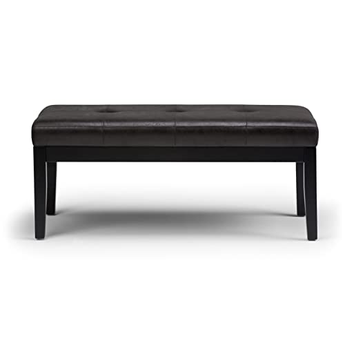 SIMPLIHOME Lacey 41 inch Wide Contemporary Rectangle Tufted Ottoman Bench in Distressed Black Vegan Faux Leather, Assembled, For the Living Room and Bedroom
