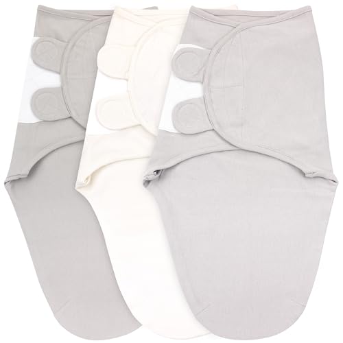 Bublo Baby Swaddles for Newborn Girls - 3 Pack Baby Swaddle Sleep Sacks - 3-6 Months - Pastel Grey-White Solid