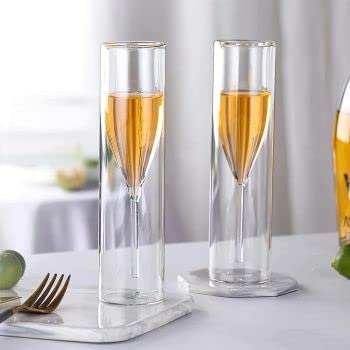 Image of Double Walled Glass Wine Glass 160 ml - Double Wall Glass for Champagne Flutes & Wine Party & Cocktails, Martini & Mocktails Glasses - Party Glass Set of 2 (d. Glass .$, 2)