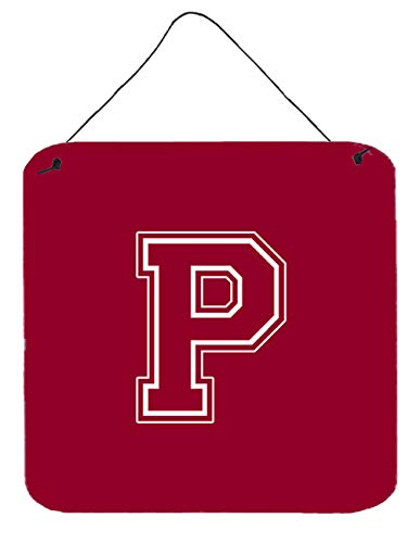 Caroline's Treasures CJ1032-PDS66 Letter P Initial Monogram - Maroon and White Wall or Door Hanging Prints Aluminum Metal Sign Kitchen Wall Bar Bathroom Plaque Home Decor, 6x6, Multicolor