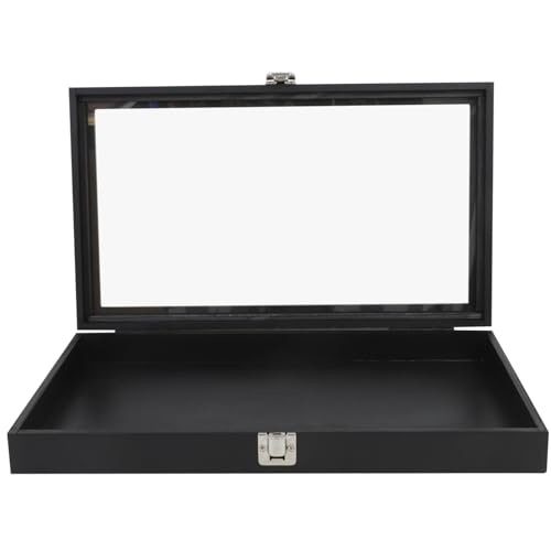 OKUMEYR Wooden Display Case for Insect Specimens and Collectibles Flip Top Storage Box with Lock Transparent Collection Box for Badges and Memorabilia