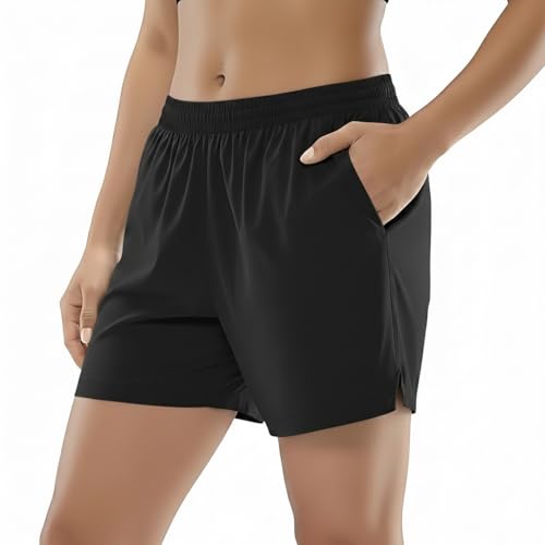 Image of Women's Sports Shorts with 2 Pockets, Black, NS Lycra Material, Stretchable Fit for Running and Workout