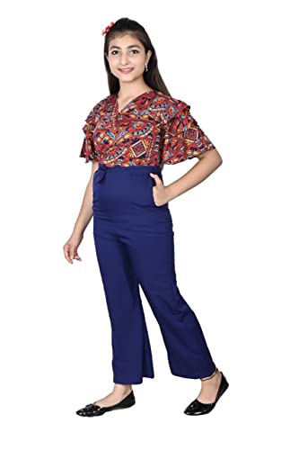 Image of Girls Flared Sleeves Printed Jumpsuit-66