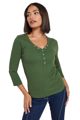 Image of PixieGirl Petite Khaki Green Button Henley Top Petite