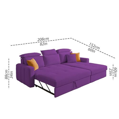 Image of Casaliving Gagnon RHS 4 Seater L Shape Corner Sofa Cum Bed for Living Room (Purple Fabric) Premium Fabric Sofa