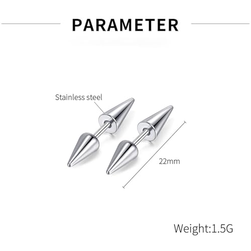 Punk Rock Stainless Steel Double Side Spike Rivet Stud Earrings2