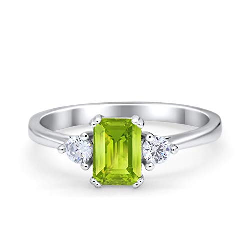 Blue Apple Co. Three Stone Emerald Cut Wedding Engagement Bridal Ring Round Simulated Cubic Zirconia 925 Sterling Silver
