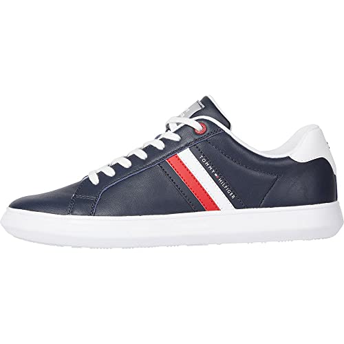 Tommy Hilfiger Herren Cupsole Sneaker Essential Leather Low Top, Blau (Desert Sky), 42
