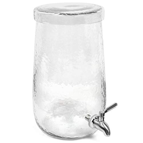 BirdRock Home 2 Gallon Hammered Glass Beverage Dispenser with Lid - Stainless Steel