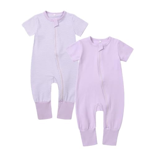 Image of BeiVSlley Baby Boy Girl's 2 Pack Summer Short Sleeve Rompers Infant Cotton Coveralls Toddler Zip front Outfits Clothes