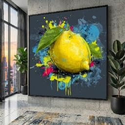 Peinture abstraite d'agrumes et toile Éclaboussures de citron pour décoration murale
