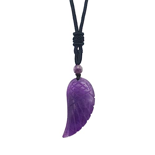 Eden's Call Natural Healing Crystal Stone Pendant Necklace For Women And Men Adjustable Handcrafted Angel Wing Necklace, Amethyst #TOP4