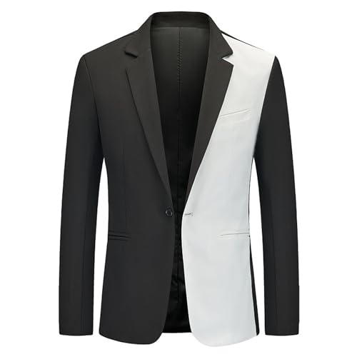 Men's Color Block Blazers Coats One Button Single Breasted Suit Jacket Lapel Slim Fit Prom Party Blazer