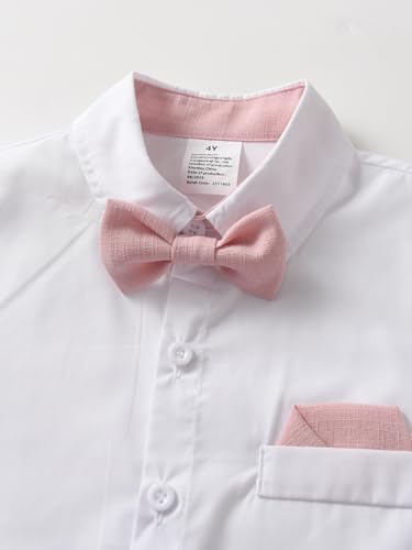 Image of Boarnseorl Baby Boys Pants Sets, Infant Long Sleeve Shirt + Pants + Bow Tie + Suspenders Outfits