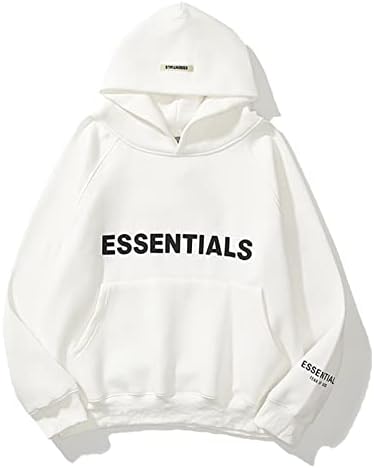 ZZHC FEAR OF GOD ESSENTIALS FOG Pullover Hoodie, Men Women Couple Cotton 3D Silicone Reflective Letters Casual Loose Tracksuits Sweatshirt