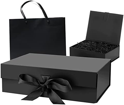 Douria Black Gift Box,9.4x7x3 inches Gift Wrapping Box with Magnetic Lid and Ribbon, for Weddings, Valentine's Day, Birthdays, Christmas, Anniversaries Gift Wrapping Box
