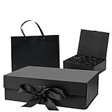 Douria Black Gift Box,9.4x7x3 inches Gift Wrapping Box with Magnetic Lid and Ribbon, for Weddings, V