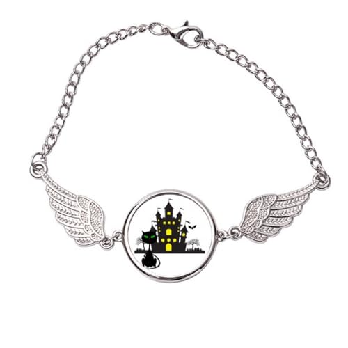 Bracelet Halloween avec ailes d'ange et château sombre en métal taille M