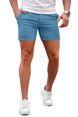 Image of GINGTTO Mens Slim Fit Shorts Plaid Chino Short Tapered Leg Skinny Stretch