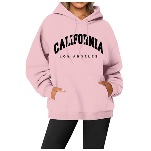 Generisch Sudadera con capucha de arco iris, nuevo cuello redondo con estampado de letras para mujer, suéter de manga larga, cárdigan colorido para mujer, Rosa., M