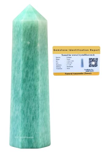 Image of Crystal Heaven Certified Amazonite Crystal Tower Obelisk Point For Chakra, Healing And Balancing - Aaa Grade Original Certified Gemstone Agate For Reiki Meditation Yoga Spiritual (3-4 Inches)