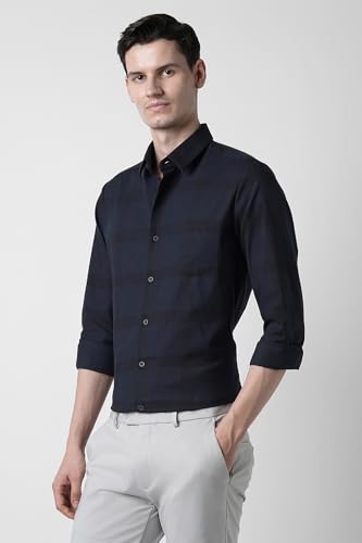 Image of Peter England Men's Classic Wonder Fabric Checkered Slim Fit Formal Shirt | Cotton Rich | Pin Point Oxford