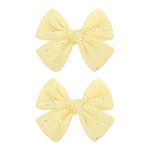 YanJie 2PCS Lace Hair Bow Clips 4 Bright Yellow Barrettes Bows with Rhinestone Baby Girl Hair Accessories for Infant Toddler Kids Teen Girls