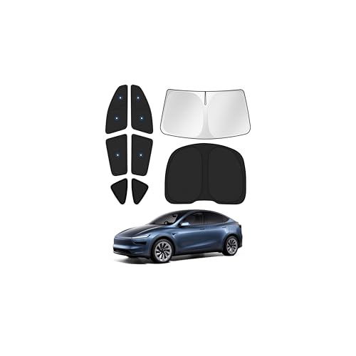 Image of Canvcle Upgraded Window Shades for Tesla Model Y Juniper 2025 2026 Accessories with Suction Cups Windshield Sun Shade Side Rear Window Covers Sunshade Sun Shield Privacy Protection Camping Black 8PCS