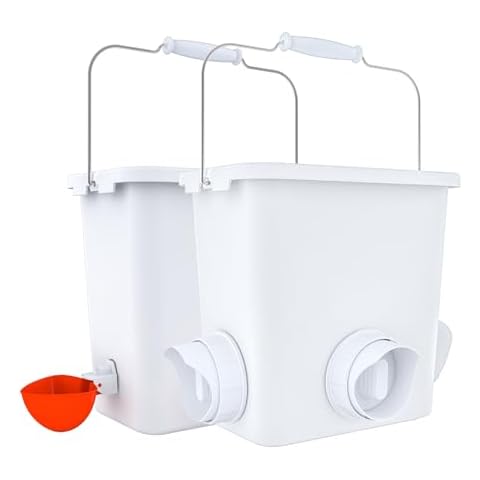 Automatic Chicken Feeder and Waterer Set Chicken Feed Bucket with 3 Feeders Ports Poultry Waterer Water Cups Cover