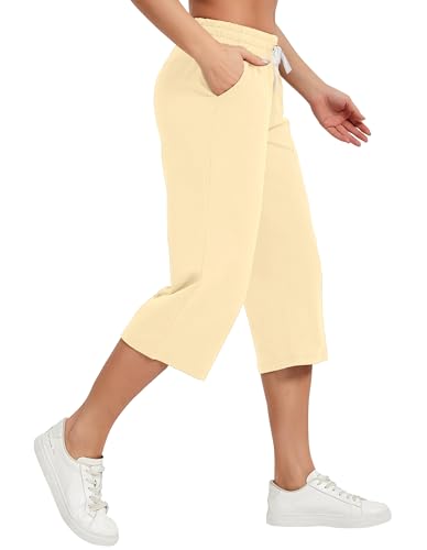 Image of SPECIALMAGIC Women Capri Pants Cotton Yoga Wide Leg Pajama Pants Capris Sweatpants Sports
