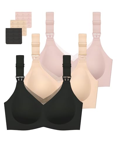 Image of Gailife 3 Pack Nursing Bras for Breastfeeding Seamless V Neck Mesh Maternity Bra Comfort Pregnancy Sleep Bralette