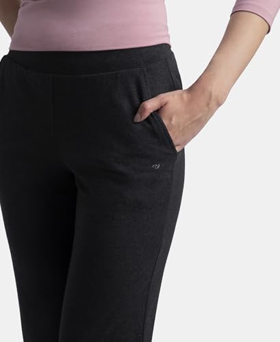 Image of Jockey 1302 Men's Super Combed Cotton Elastane Stretch Relaxed Fit Trackpants with Side Pockets Black L