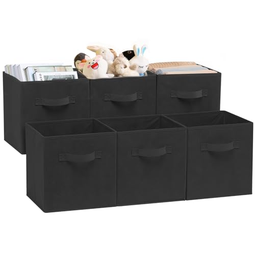 La Mejor Selección de Cubos de almacenaje con tapa - los más vendidos. 46 RONSXY 6 Cajas de Almacenamiento de Cubos de Tela Resistente con Asas, Cajas de Almacenamiento Plegables de 27X27X27cm, Organizadores de Ropa y Papeleras para Dormitorio, Armario y...
