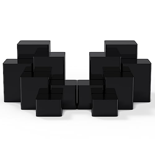 Thyle 12 Pcs Jewelry Acrylic Risers Square Cube Display Nesting Risers Figure Stand with Hollow Bottoms Display Stand Shelf for Cosmetics Food Collectibles Perfume, 6 Sizes (Black)