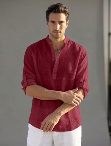 Image of Men's Kurta || Chinese Collar Long Sleeves || Straight Hip Length Kurtas || Short Kurta for Men || for Festival || Function || Occasion Wear Fancy Kurta for || Best Gifts for Men