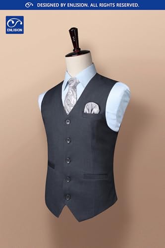 Image of Enlision Men's Suit Vest Business Formal Dress Waistcoat Solid Color Vest for Suit or Tuxedo